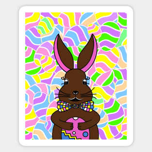 CHOCOLATE Funny Easter Bunny With Eggs Sticker